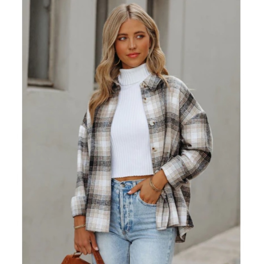 Neutral Plaid Shacket - image 1